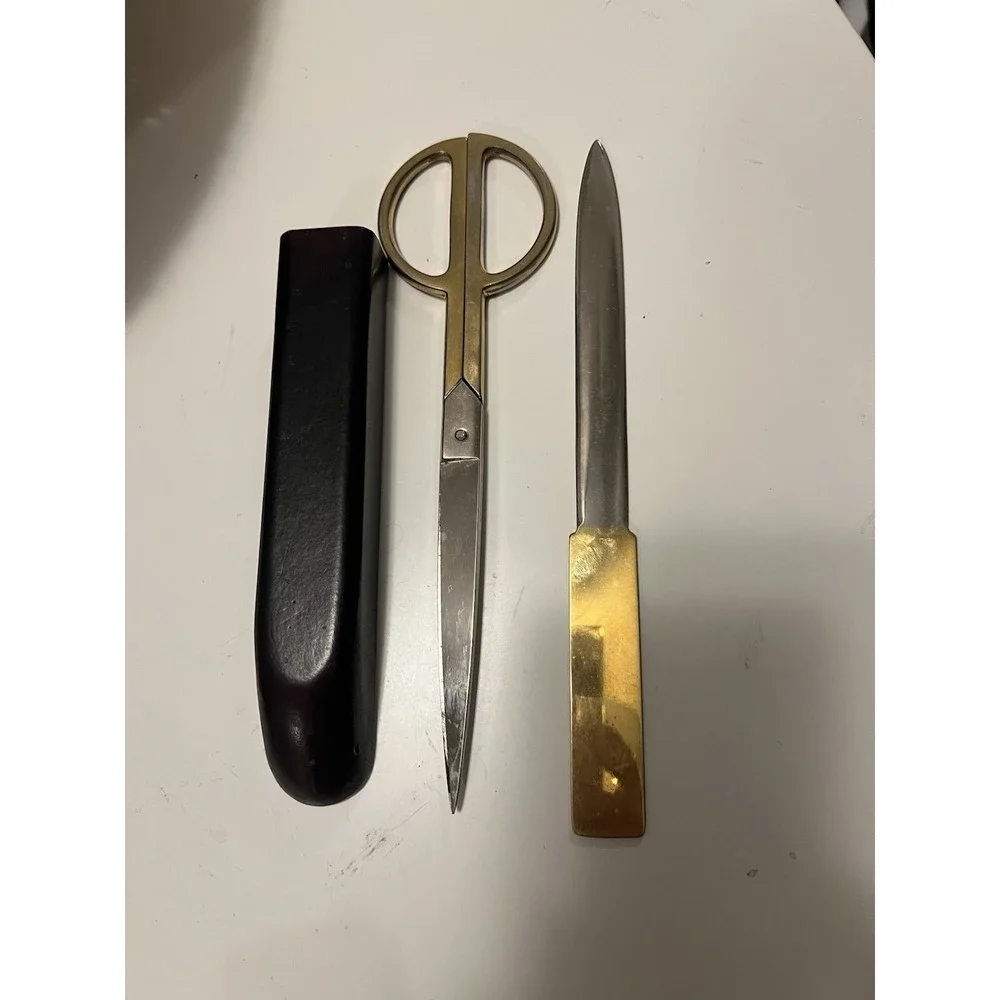 Mid Century Office Letter Opener‎ Set Leather Case Letter Opener Italy